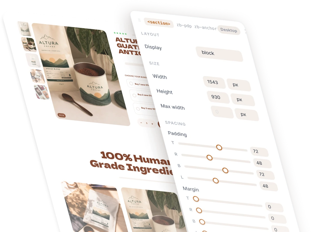 The generated page open in the Lightfunnels builder, with the style panel over it